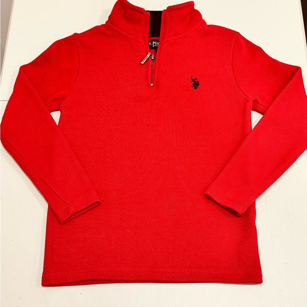 U.S. Polo Assn Sweater Red cotton blend Quarter Zip Pullover kids‎ Size S(8)